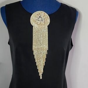 Large Statement Petal Flower Brooch Pin Yellow Gold Rhinestone Fringe New